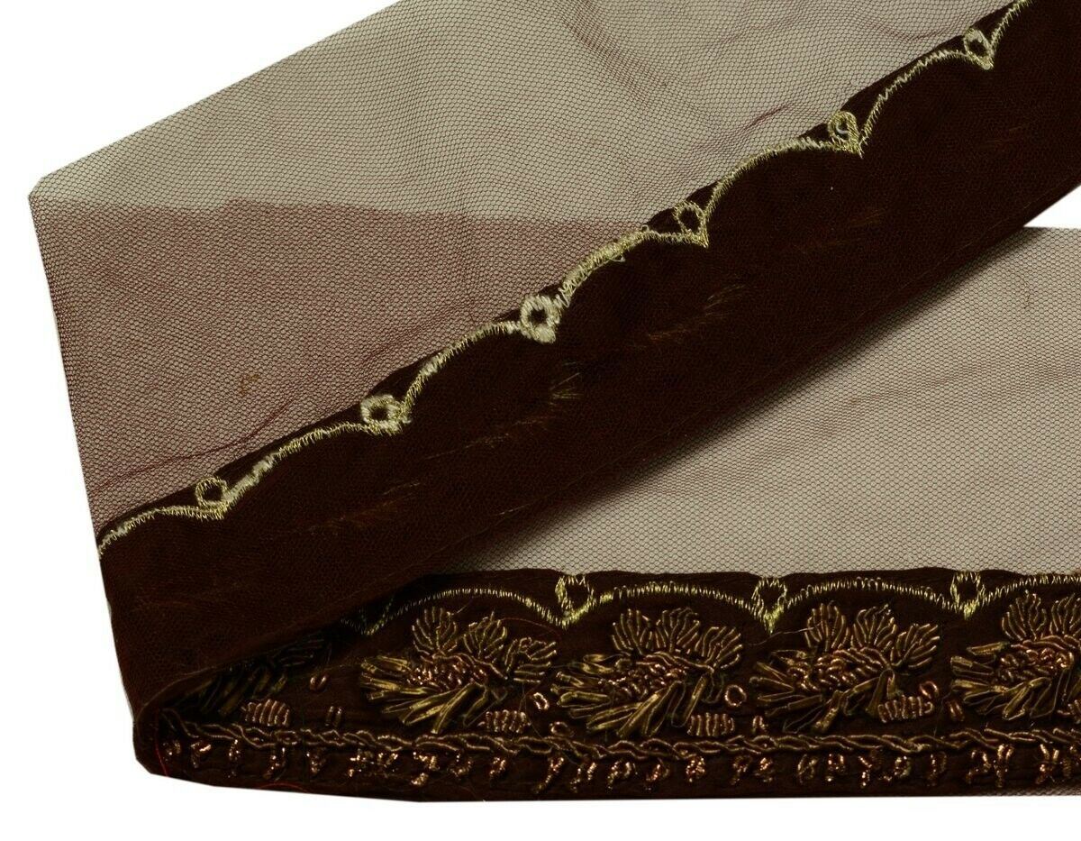 Vintage Saree Border Indian Craft Trim Hand Beaded Zardozi Garnet Ribbon Lace