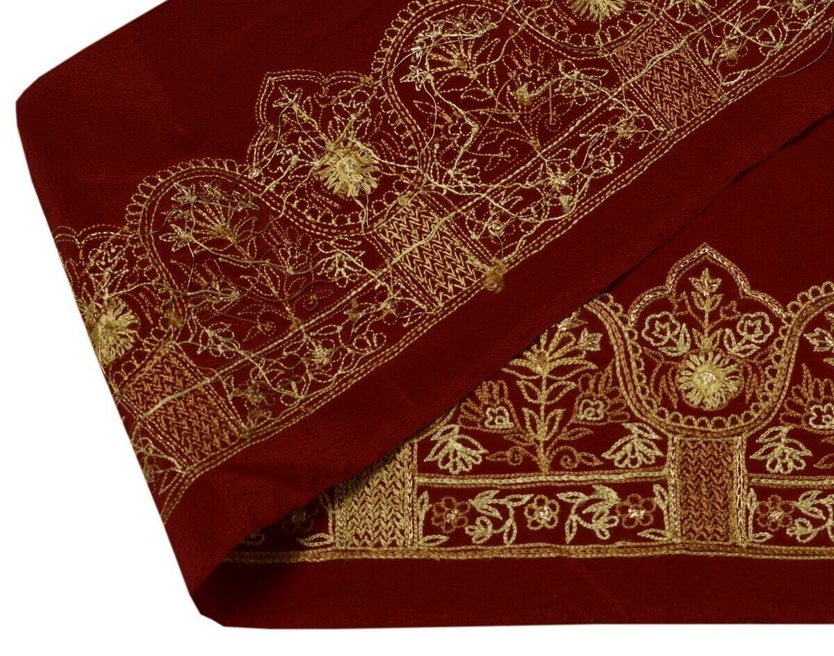 Vintage Saree Border Indian Craft Trim Hand Embroidered Maroon Ribbon Lace