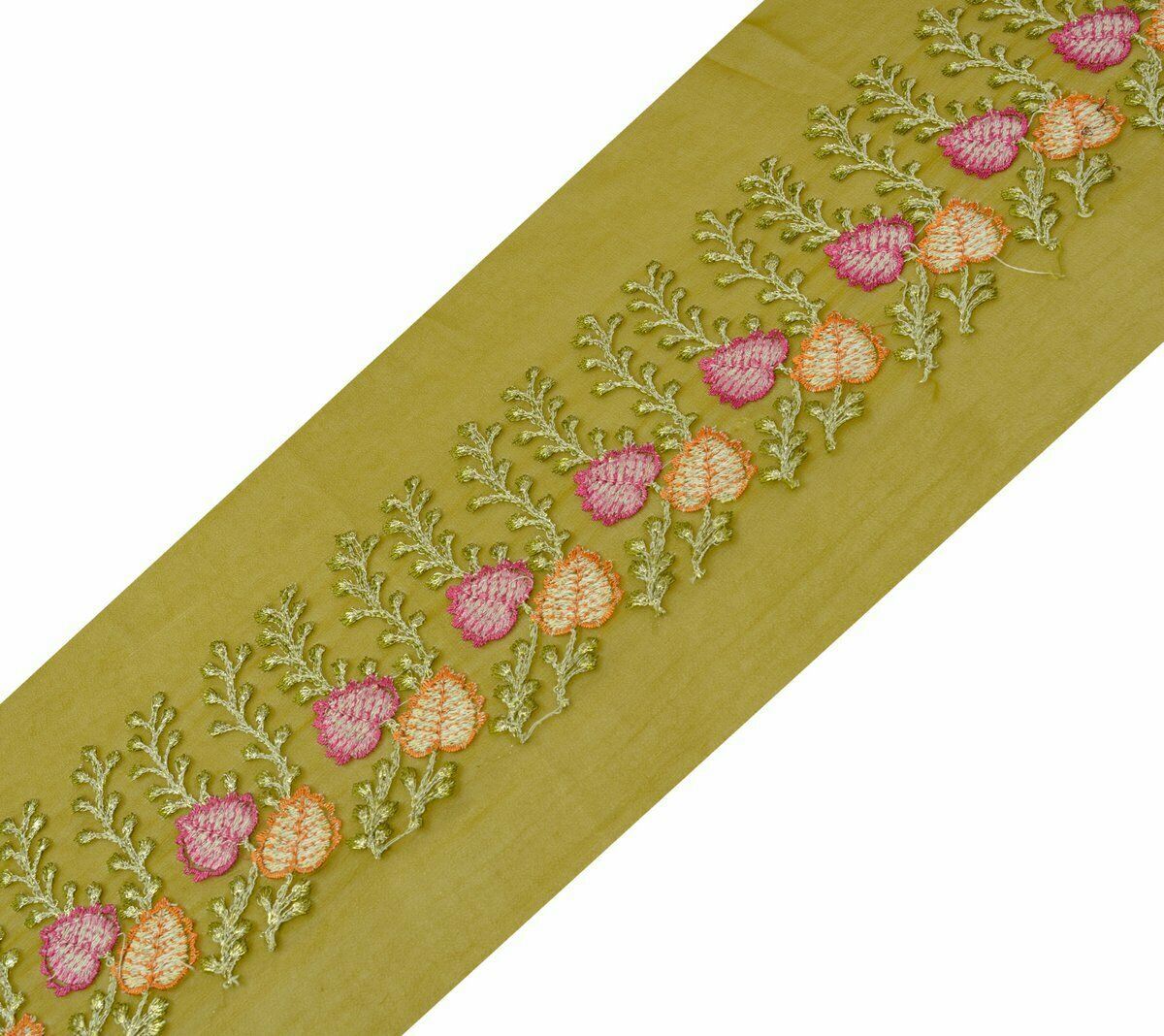 Vintage Saree Border Indian Craft Trim Antique Embroidered Leafs Ribbon Lace