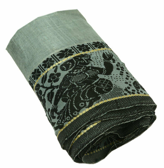 Vintage Saree Border Indian Craft Trim Antique Woven lady Birds Ribbon Lace Gray