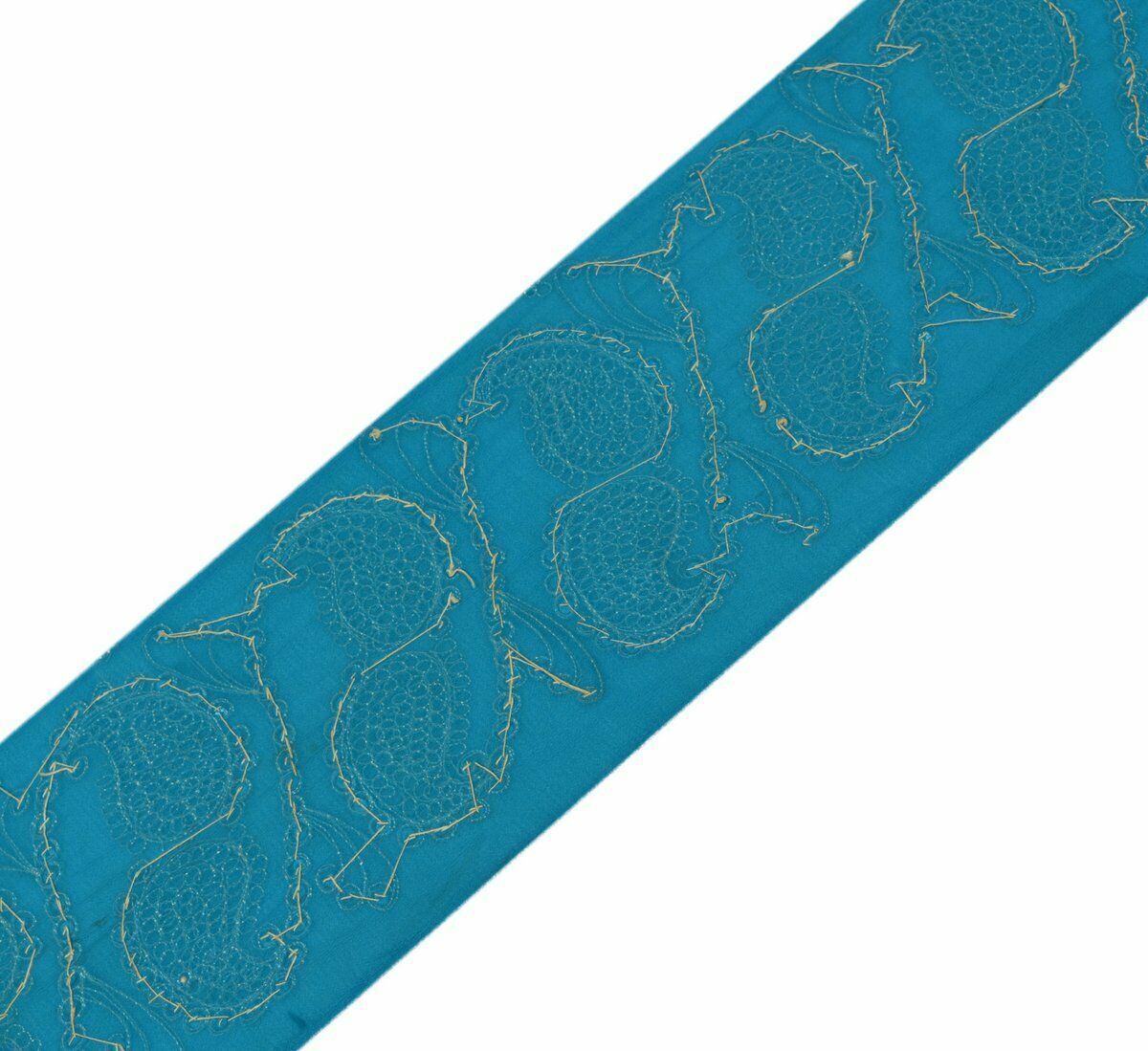 Vintage Saree Border Indian Craft Trim Antique Embroidered Blue Ribbon Lace