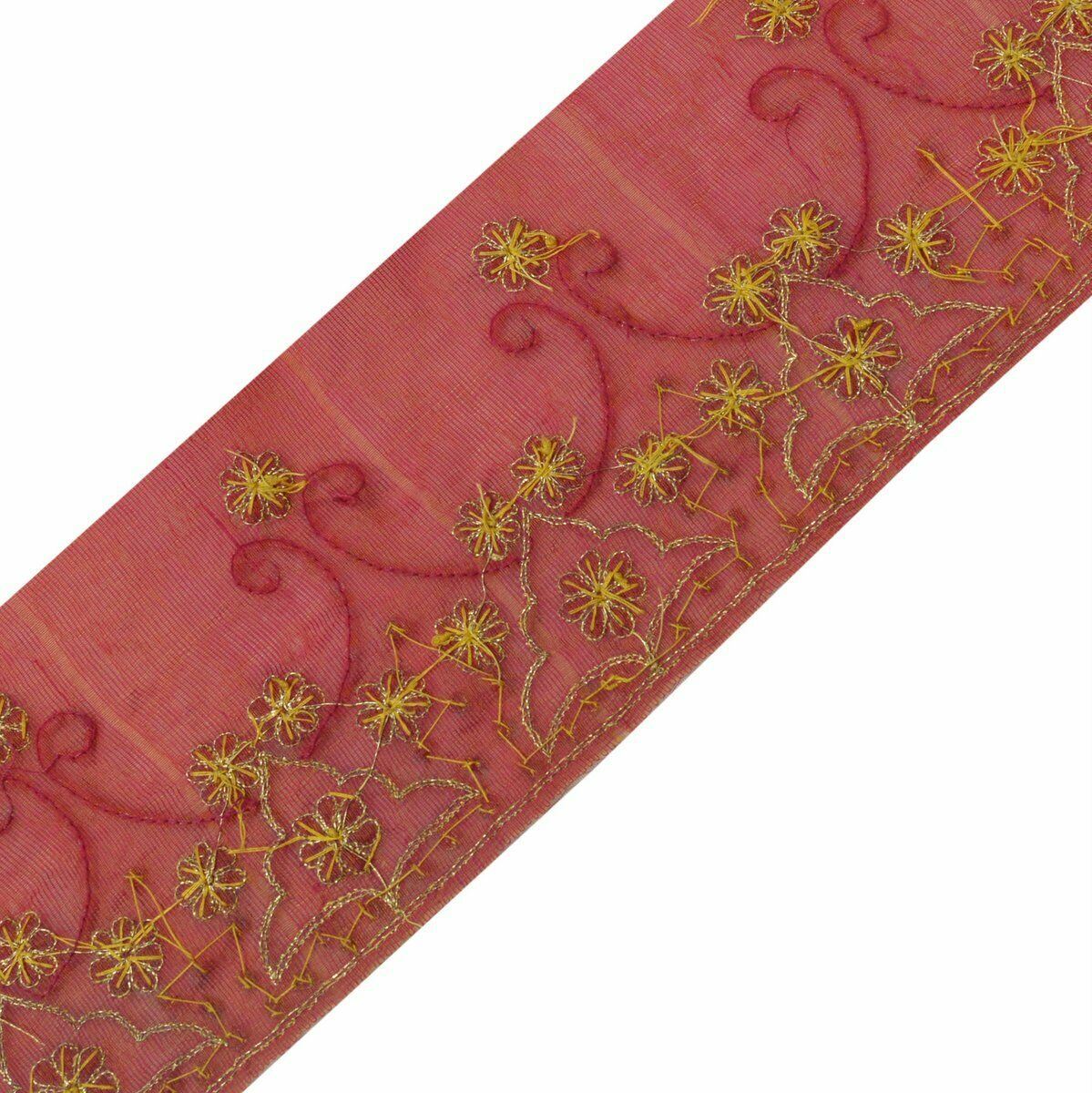 Antique Vintage Saree Border Indian Craft Trim Hand Beaded Embroidered Pink lace