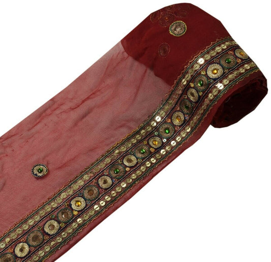 2" W Vintage Sari Border Indian Craft Trim Embroidered Maroon Sewing Ribbon Lace