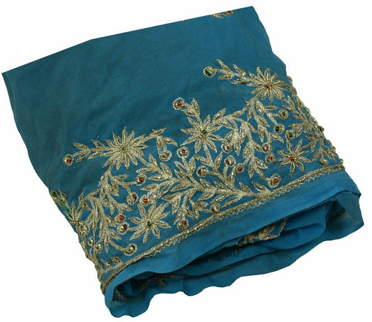 Vtg Saree Border Indian Craft Trim Antique Embroidered Beaded Zari Lace Purple