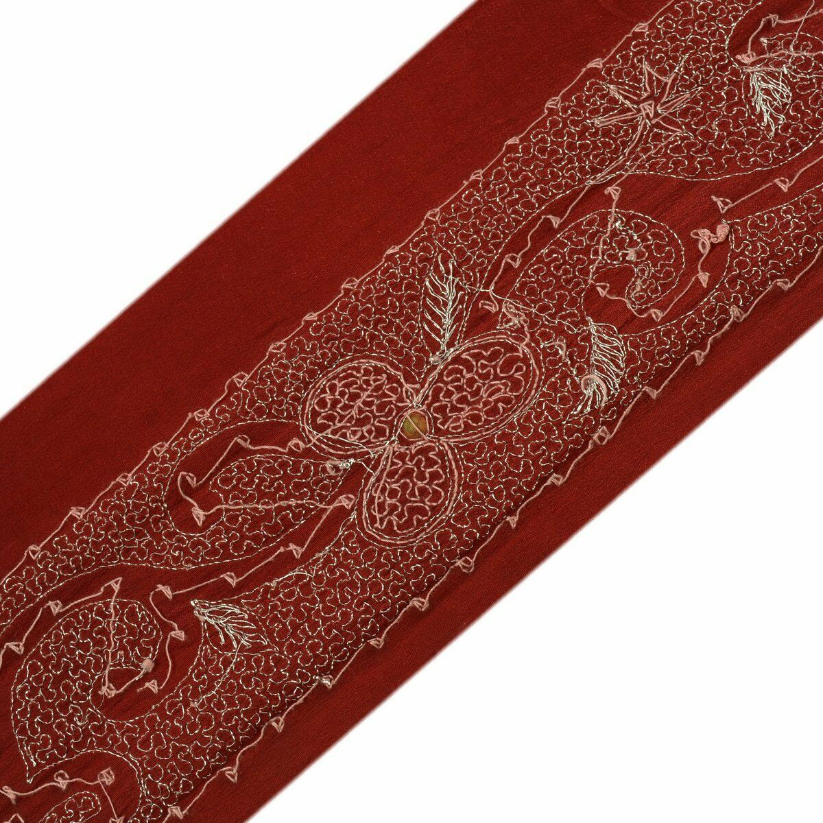 Antique Vtg Saree Border Indian Craft Trim Hand Beaded Embroidered Maroon Lace