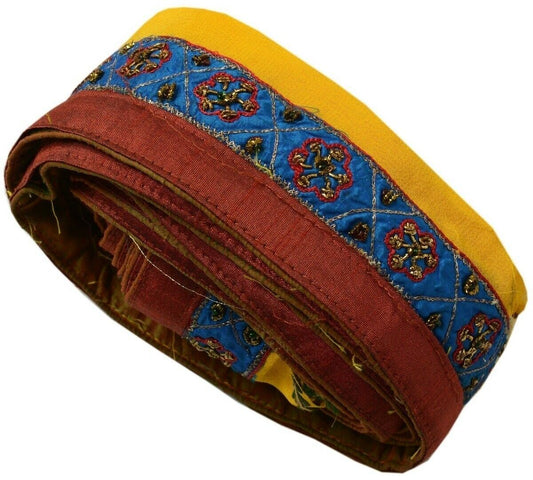 Vintage Sari Border Indian Craft Trim Beaded Embroidered Ribbon Lace Blue Maroon