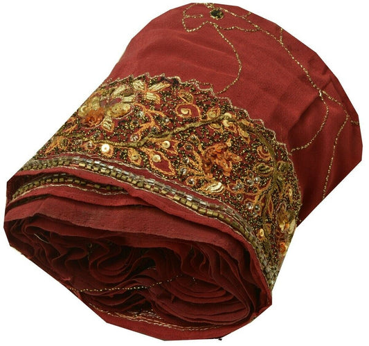 Vintage Sari Border Indian Craft Trim Hand Beaded Embroidered Ribbon Lace Maroon