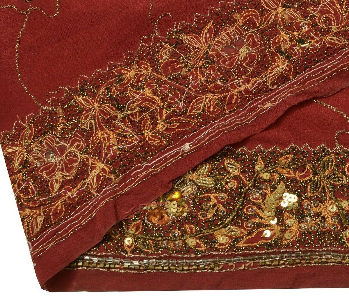 Vintage Sari Border Indian Craft Trim Hand Beaded Embroidered Ribbon Lace Maroon
