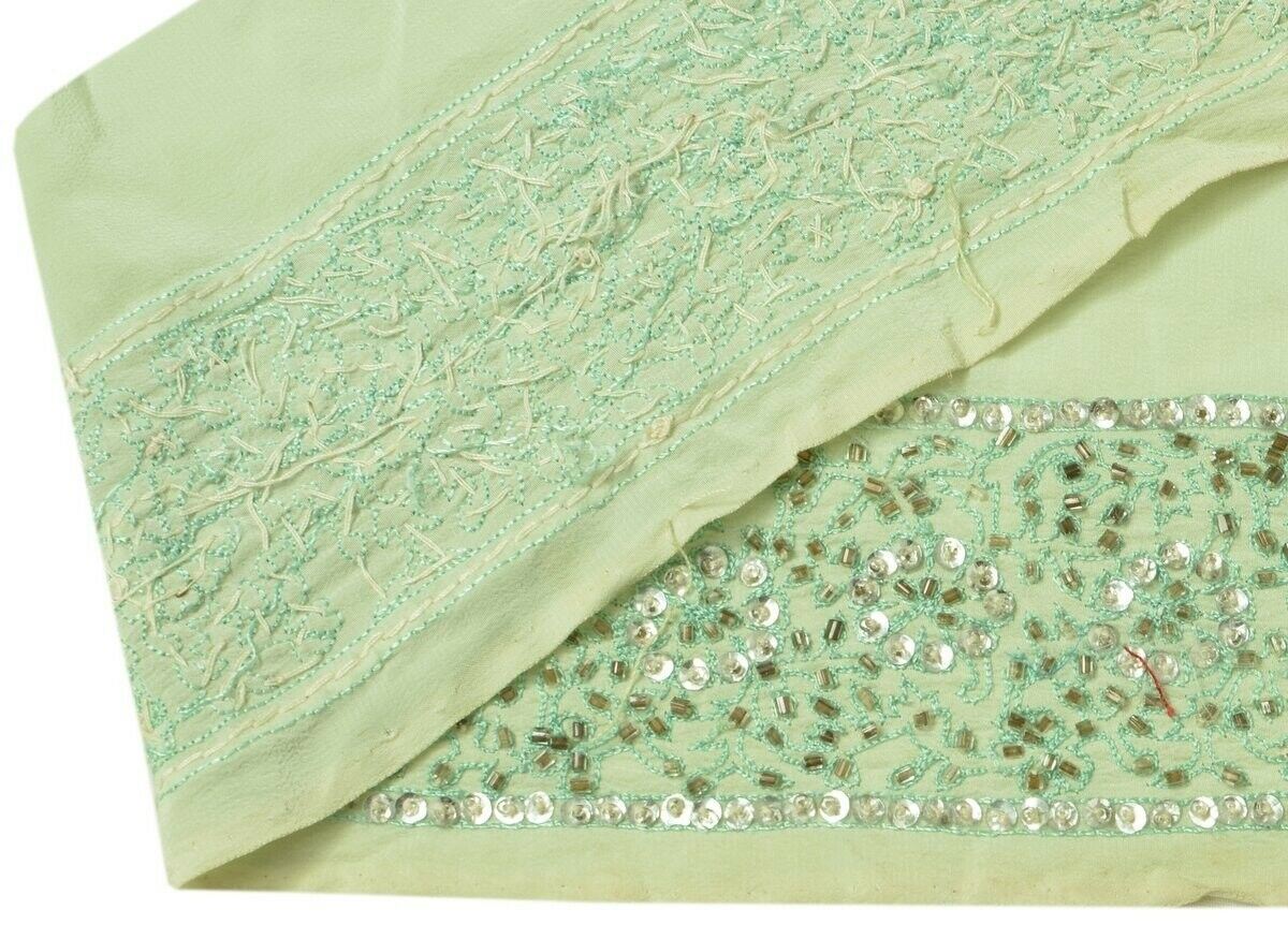 Vintage Sari Border Indian Craft Trim Hand Beaded Embroidered Ribbon Lace Green