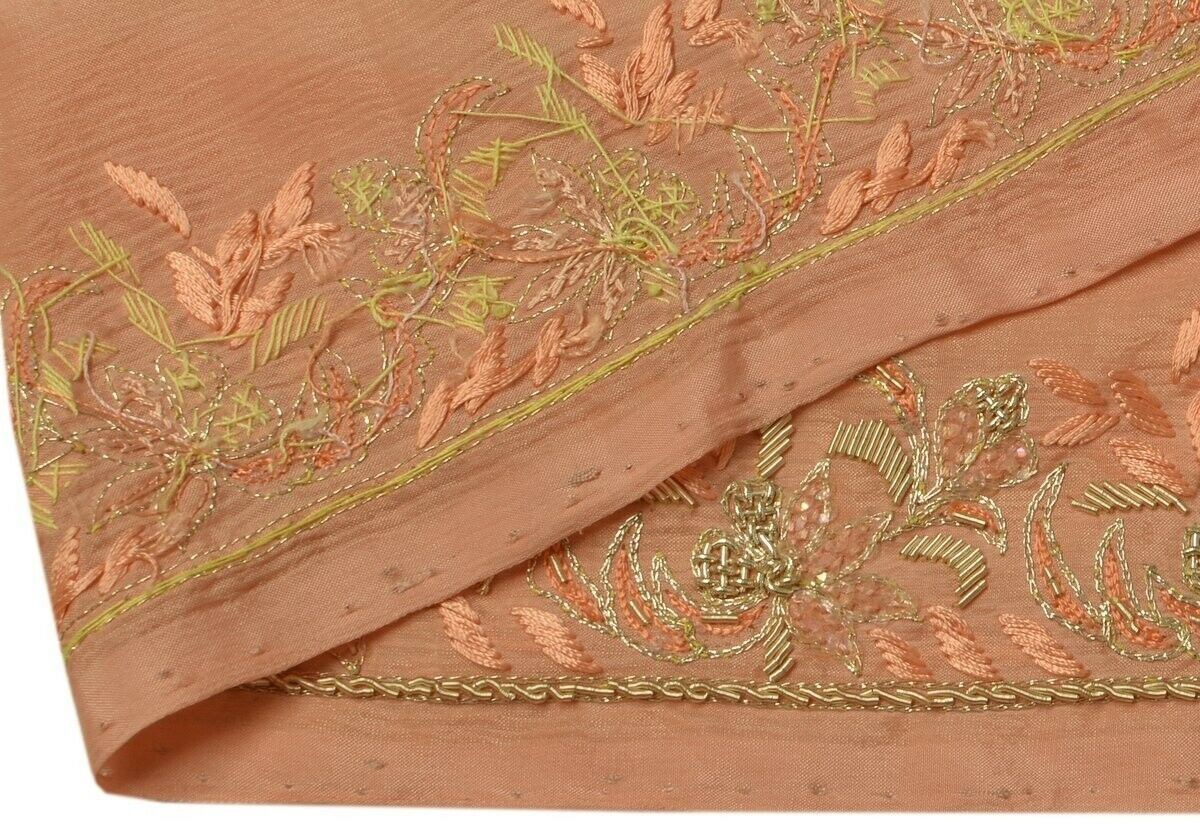 Vintage Sari Border Indian Craft Trim Hand Beaded Embroidered Ribbon Lace Peach