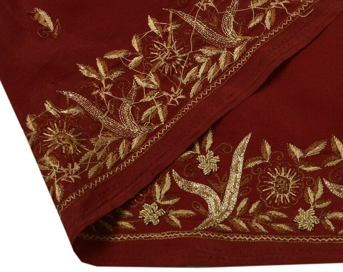 Vintage Sari Border Indian Craft Trim Hand Beaded Embroidered Maroon Ribbon Lace