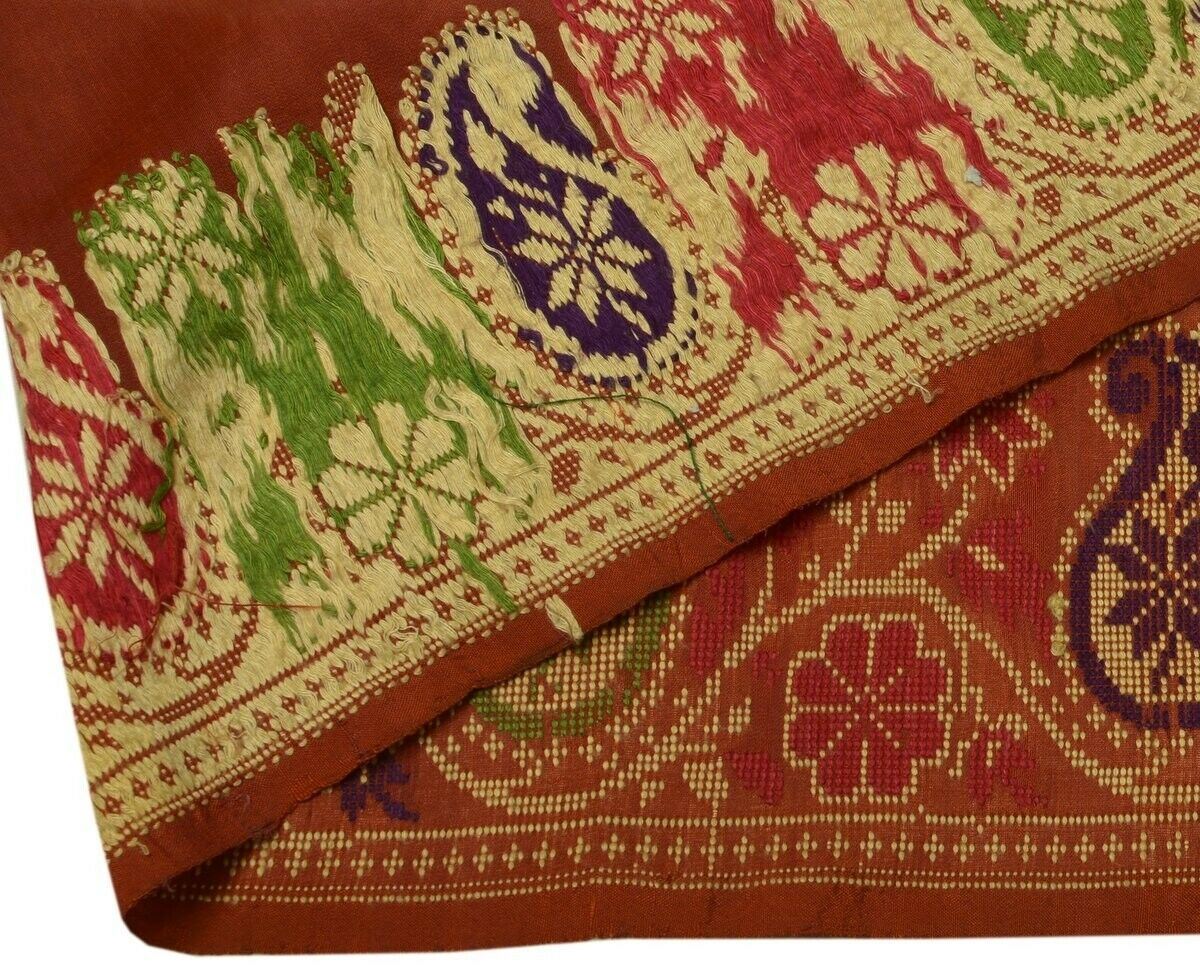 Vintage Sari Border Indian Craft Trim Woven Paisley Pure Silk Rust Ribbon Lace
