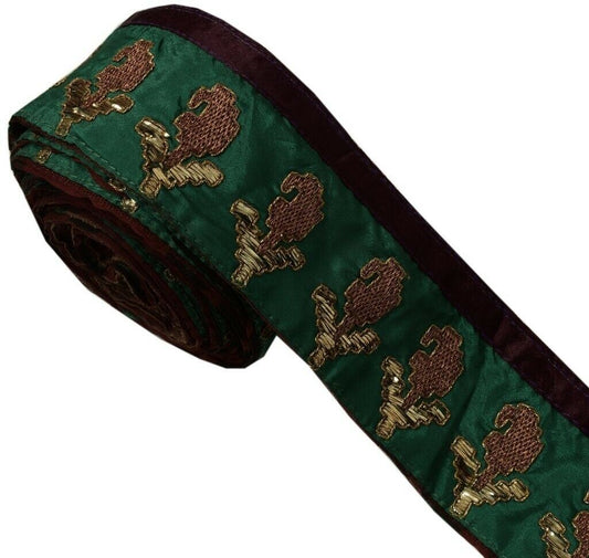 Vintage Sari Border Indian Craft Sewing Trim Embroidered Ribbon Lace Green