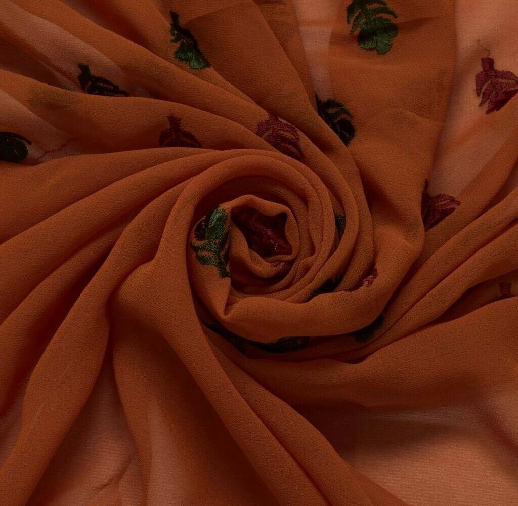 Blend Georgette Silk Vintage Sari Remnant Scrap Fabric for Sewing Craft Rust