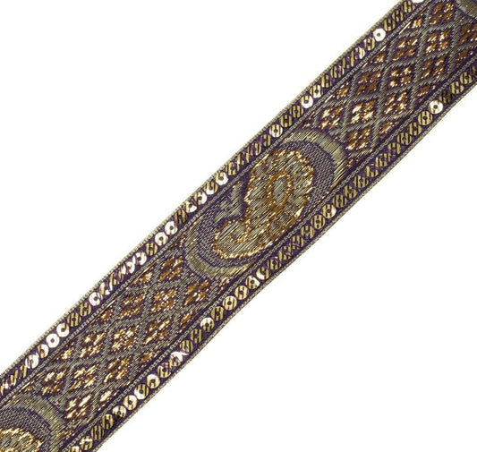 1.6" W 2.5 Yard Saree Border Indian Craft Trim Woven Purple Sewing Ribbon Lace