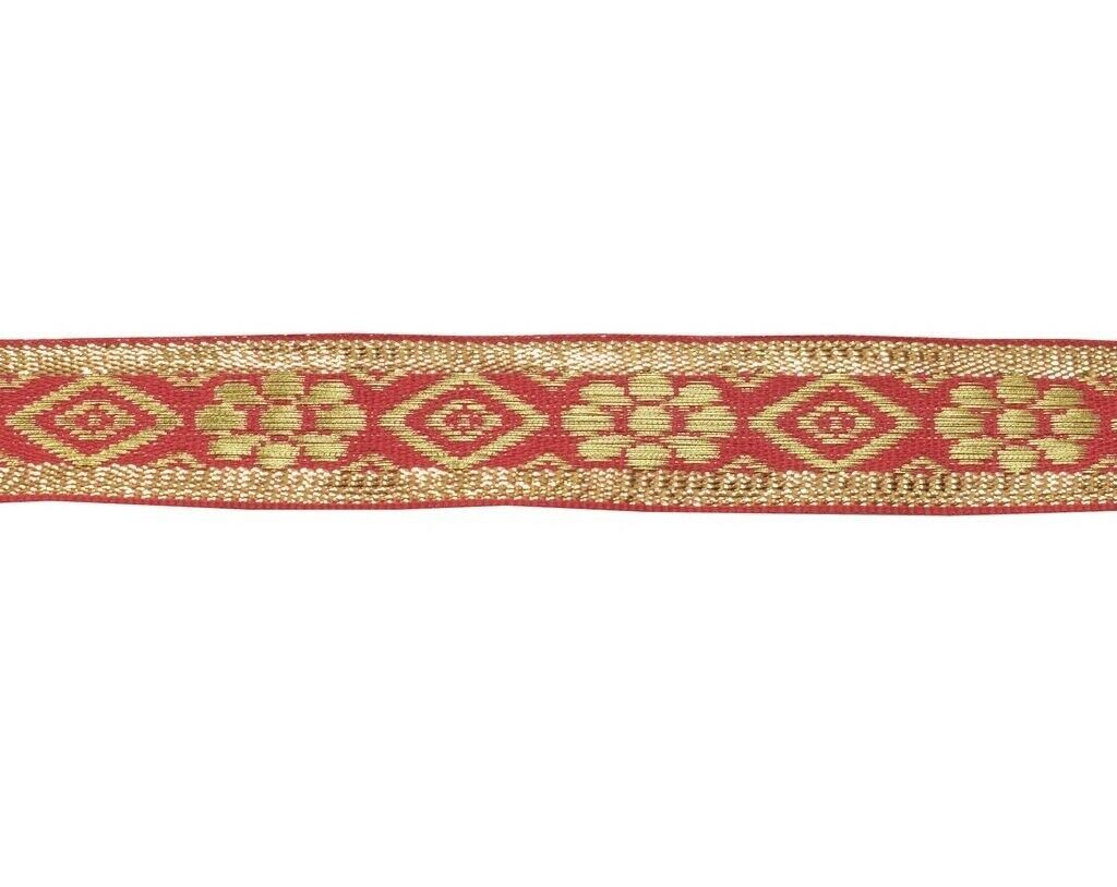 0.9" W 2 Yard Woven Red Edging Border Indian Craft Trim Sewing Ribbon Lace