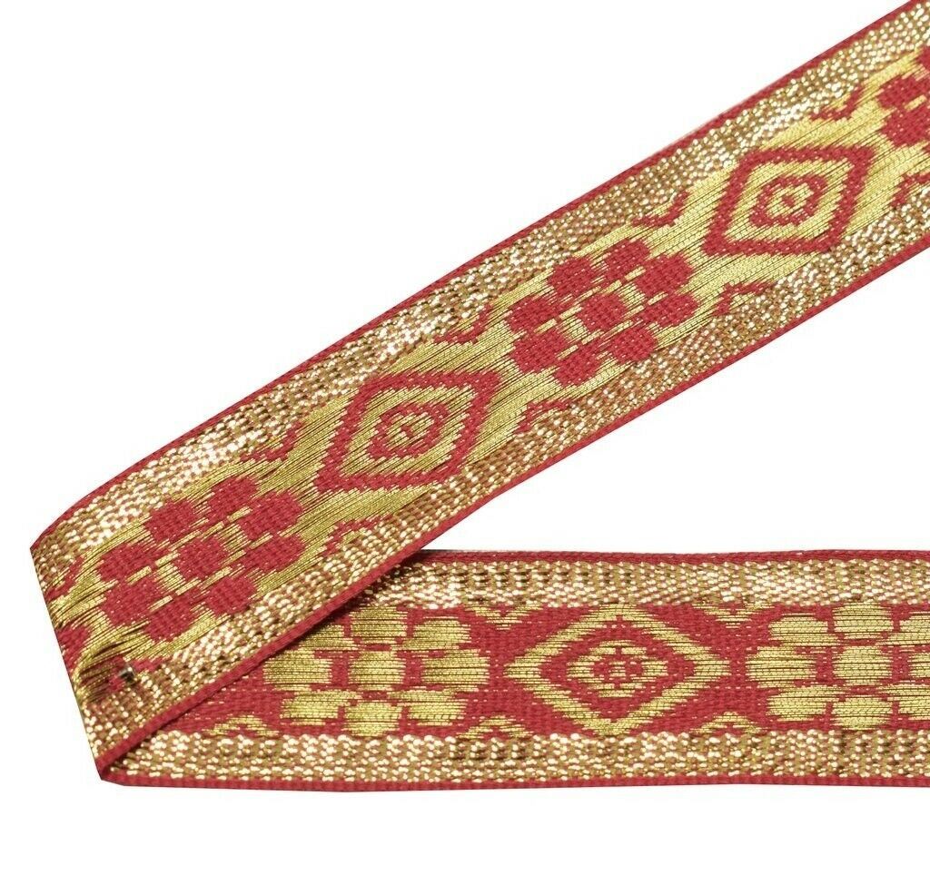 0.9" W 2 Yard Woven Red Edging Border Indian Craft Trim Sewing Ribbon Lace