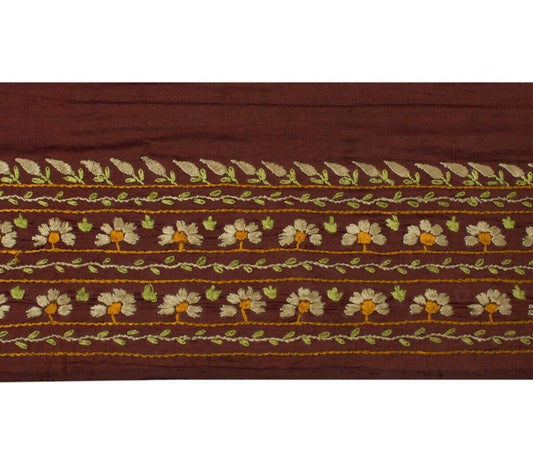 Vintage Sari Border Indian Craft Sewing Trim Hand Embroidered Maroon Ribbon Lace