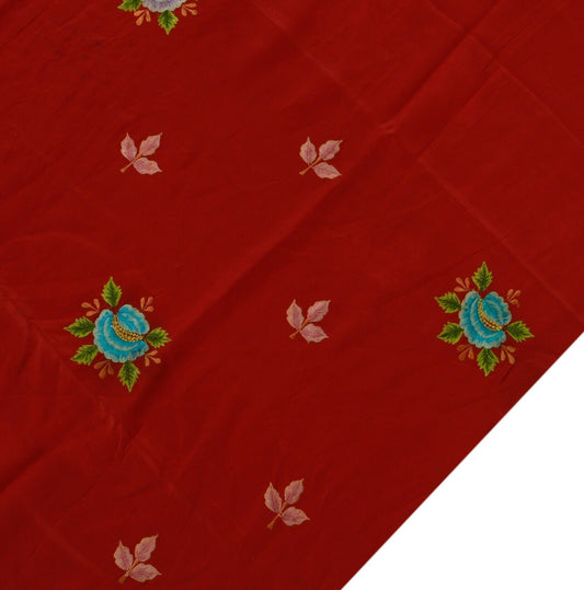 Vintage Saree Remnant Scrap Multi Purpose Craft Thread Embroidered Red Fabric