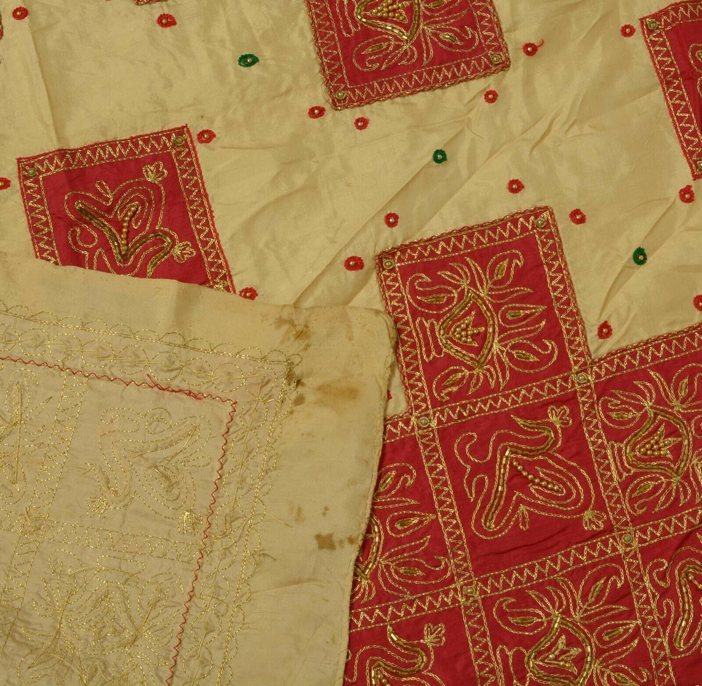 Vintage Saree Remnant Scrap Multi Purpose Craft Hand Beaded Embroidered Fabric