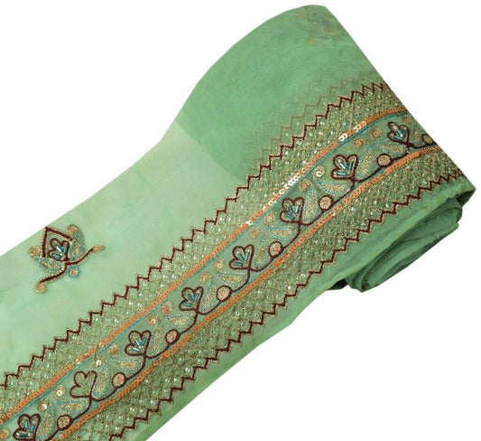 Vintage Saree Sewing Trim Indian Craft Border Beaded Embroidered Green Lace