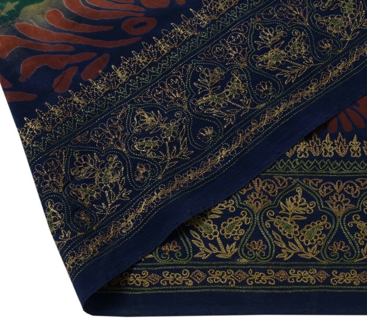 3" W Vintage Sari Border Indian Craft Trim Embroidered Blue Sewing Ribbon Lace