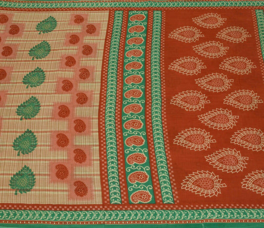 Vintage Saree 100% Pure Cotton Paisley Printed Scrap Sari For Sewing Craft
