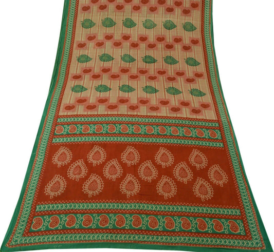 Vintage Saree 100% Pure Cotton Paisley Printed Scrap Sari For Sewing Craft