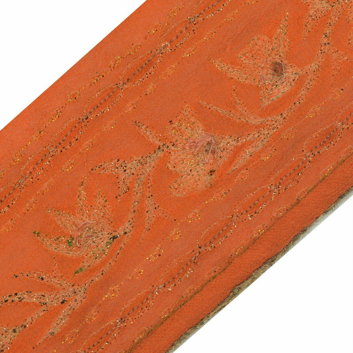 Vintage Saree Border Indian Craft Trim Antique Lace Embroidered Beaded Orange
