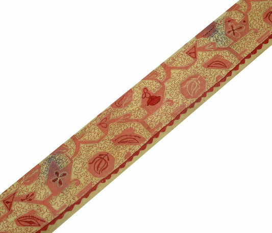 Vintage Saree Border Indian Craft Trim Antique Lace Embroidered Woven Red Cream
