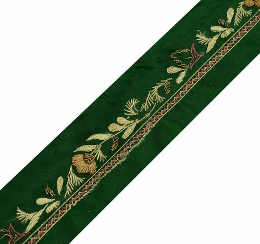 Vintage Saree Border Craft Trim Lace Hand Embroidered Beaded Green Riboon