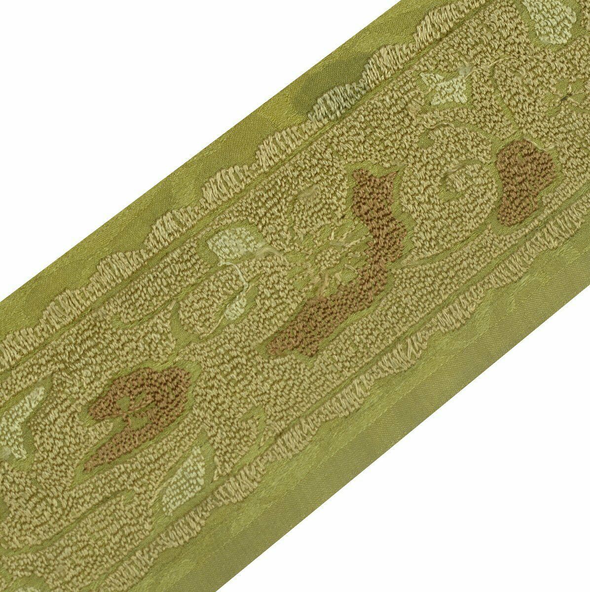 Vintage Saree Border Indian Craft Trim Antique Lace Embroidered Green Ribbon