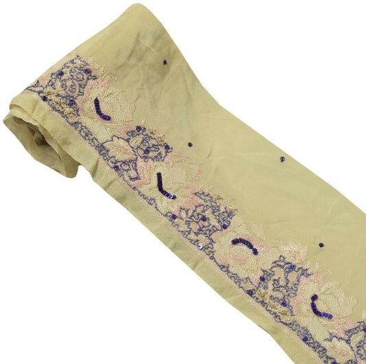 2" W Vintage Sari Border Indian Craft Sewing Trim Embroidered Ribbon Lace Cream