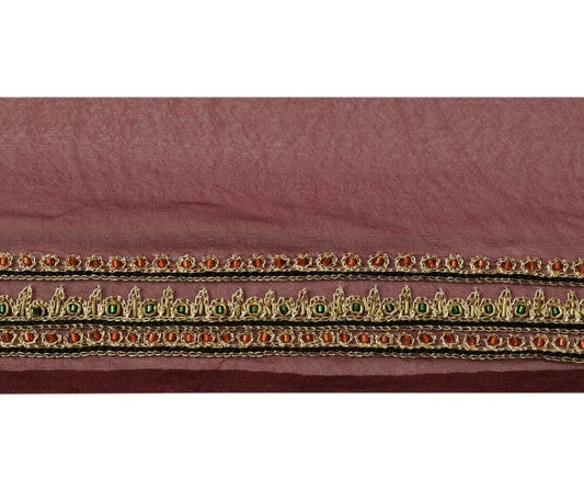 Vintage Sari Border Indian Craft Trim Hand Beaded Embroidered Ribbon Lace Maroon