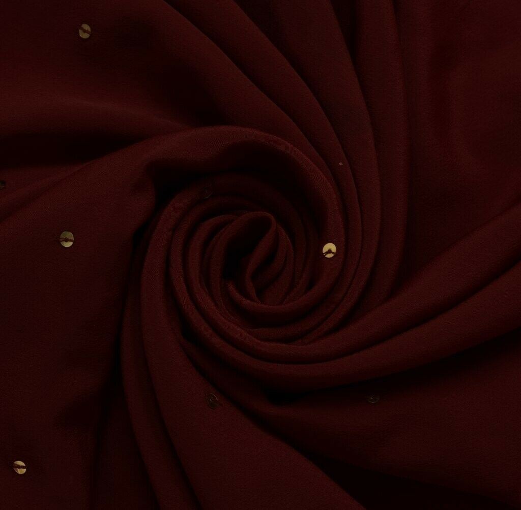 Blend Crepe Vintage Sari Remnant Scrap Sequins Fabric for Sewing Craft Maroon