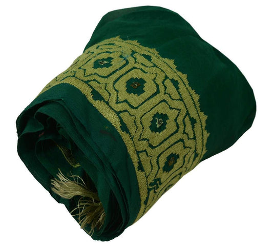 Vintage Sari Border Indian Craft Trim Embroidered Pure Crepe Silk Green Ribbon