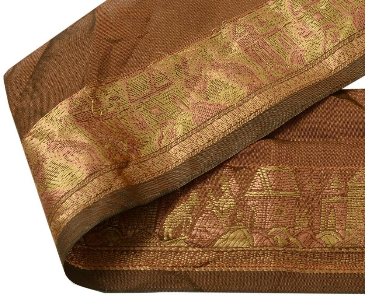 Vintage Sari Border Indian Craft Trim Woven Lady Deer Hut Ribbon Lace Rust