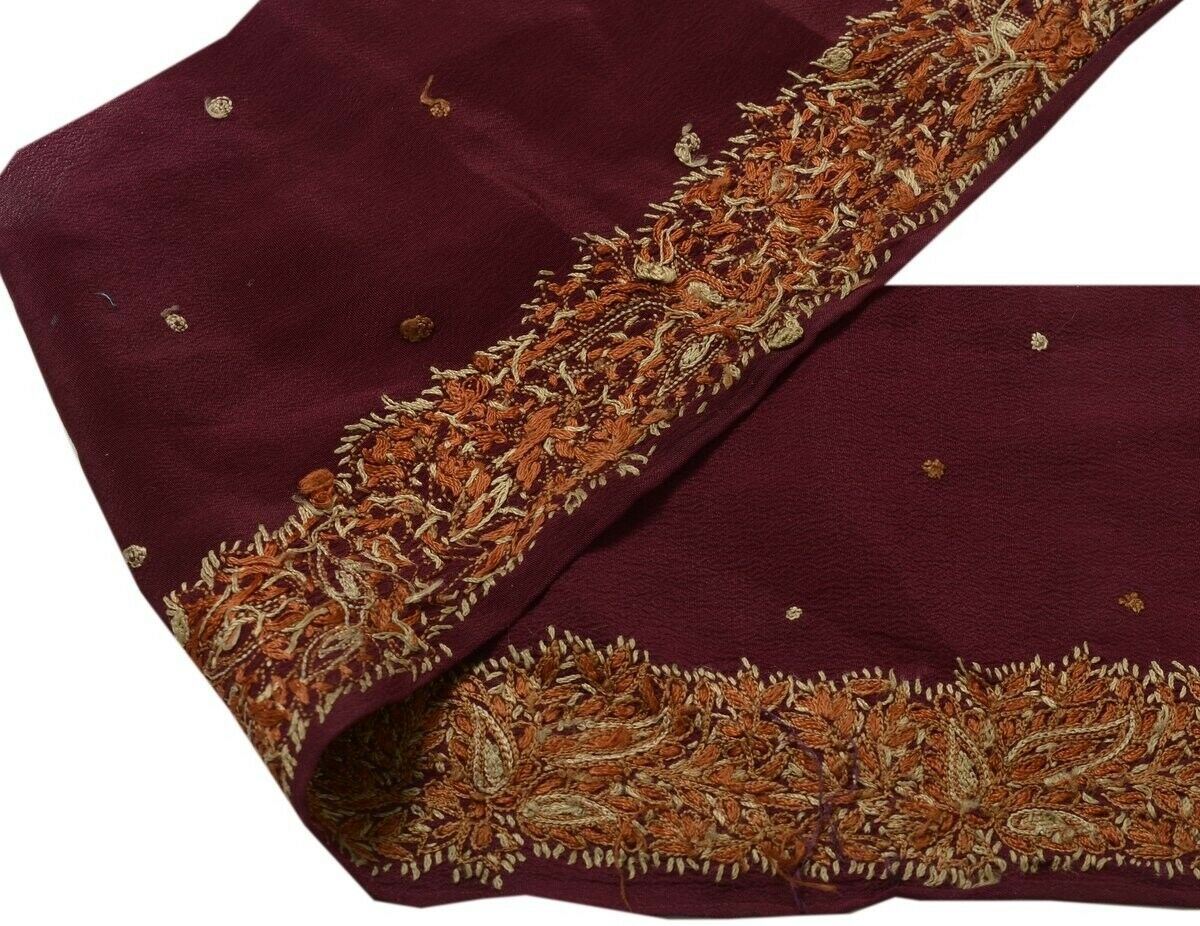 Vintage Sari Border Indian Craft Trim Hand Embroidered Lace Maroon / Purple