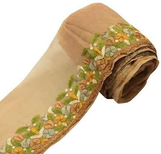 Vintage Saree Sewing Trim Indian Craft Border Embroidered Pure Chiffon Silk Lace