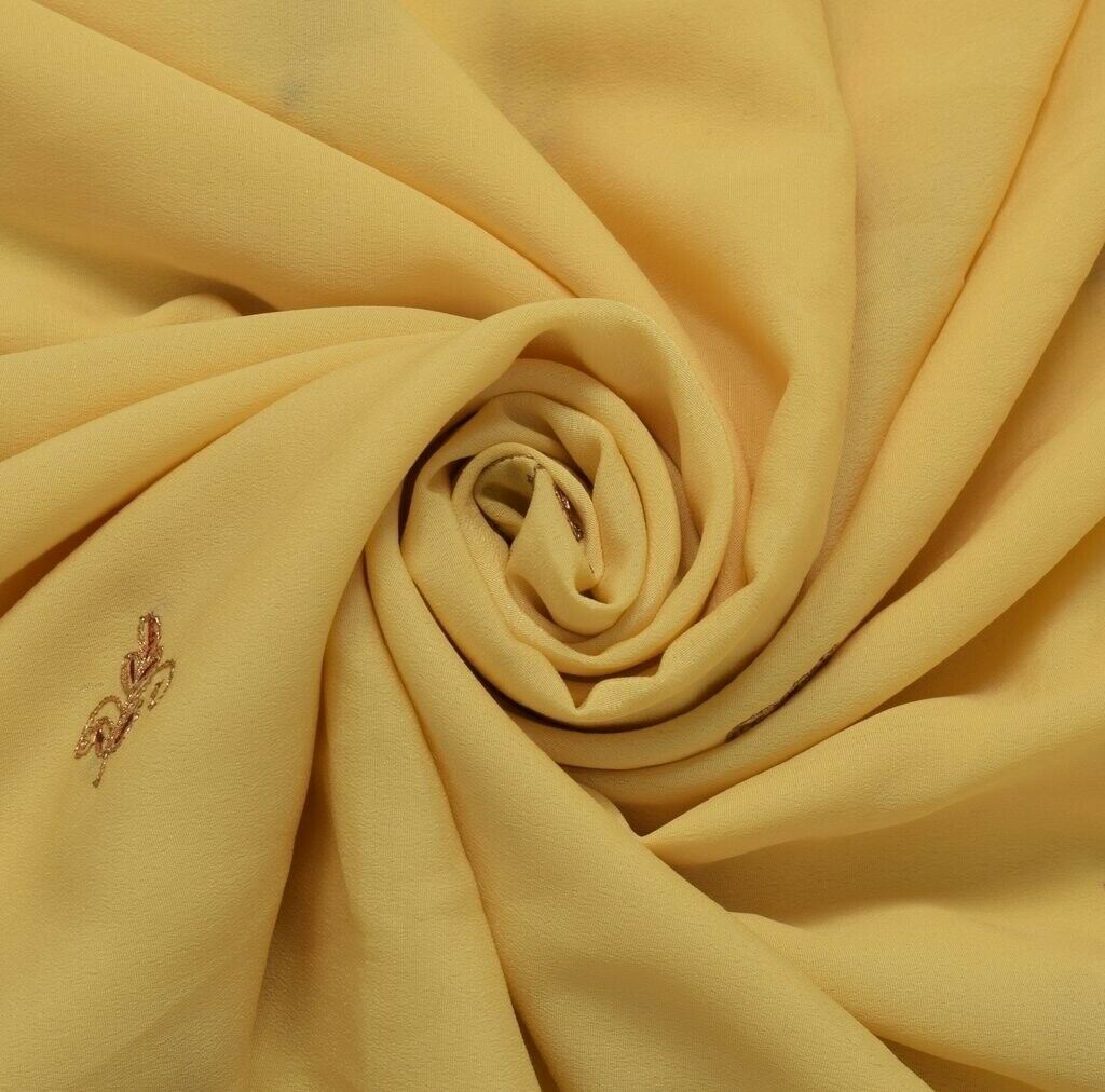 Blend Crepe Vintage Sari Remnant Scrap Fabric for Sewing Craft Cream