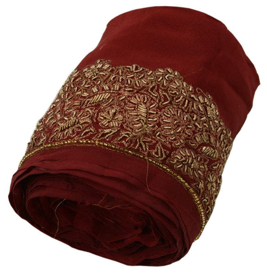 Vintage Sari Border Indian Craft Trim Hand Beaded Embroidered Maroon Lace Ribbon