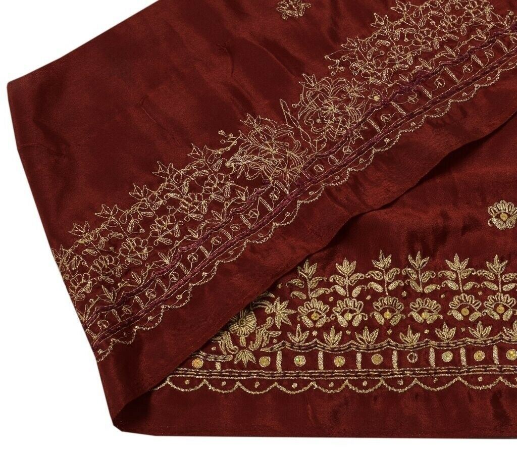 Vintage Sari Border Indian Craft Trim Hand Beaded Embroidered Ribbon Lace Maroon