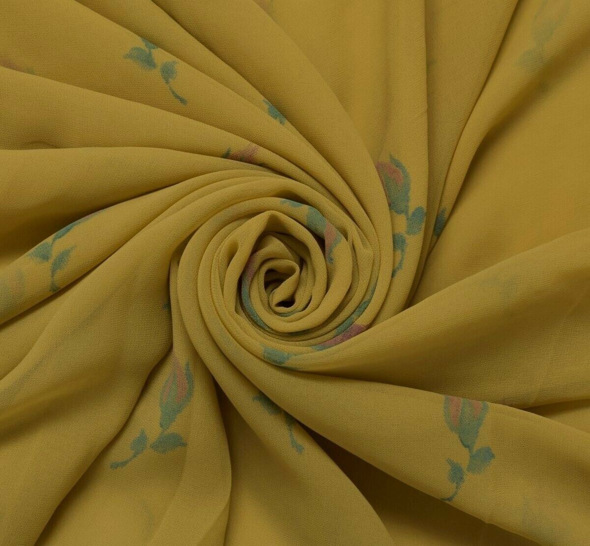 Blend Georgette Silk Vintage Sari Remnant Scrap Fabric for Sewing Craft Cream