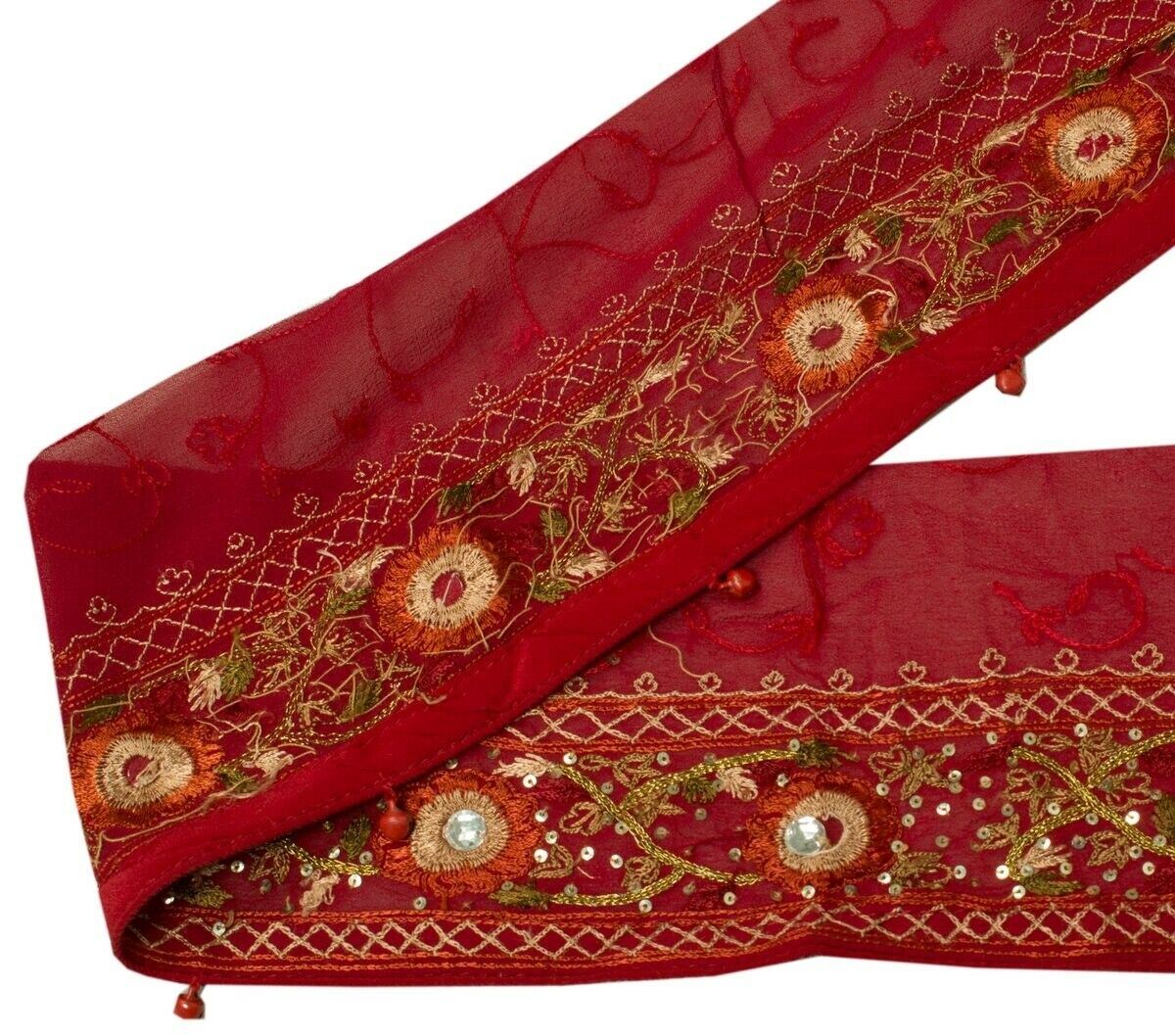 Vintage Sari Border Indian Craft Sew Trim Hand Beaded Sequins Embroidered Lace