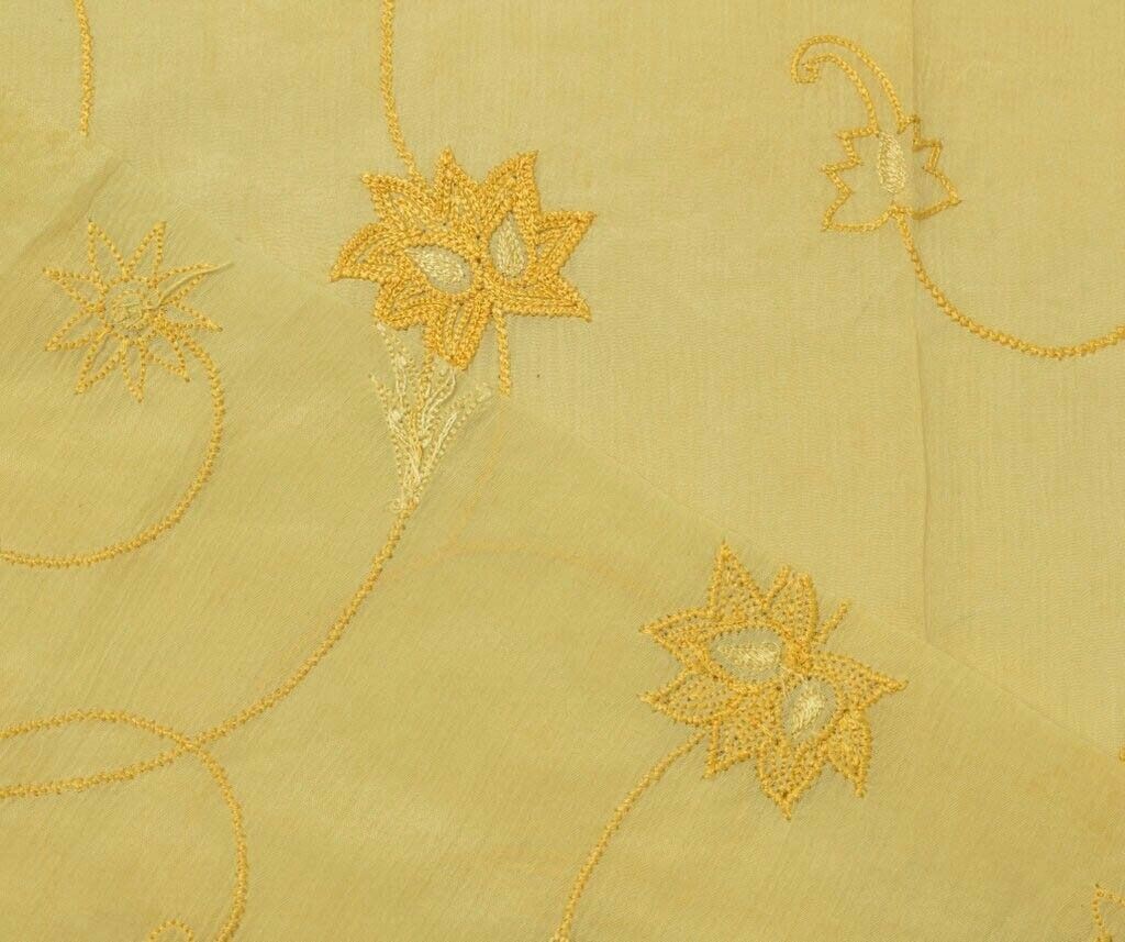 Vintage Saree Remnant Scrap Multi Purpose Embroidered Cream Craft Design Fabric