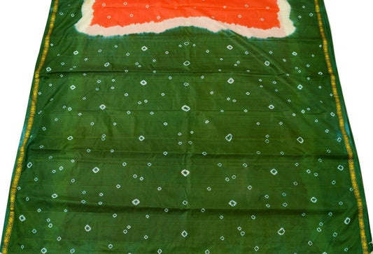 Vintage Orange Scrap Saree Indain Art Silk Printed Craft Sari Remnant Fabric