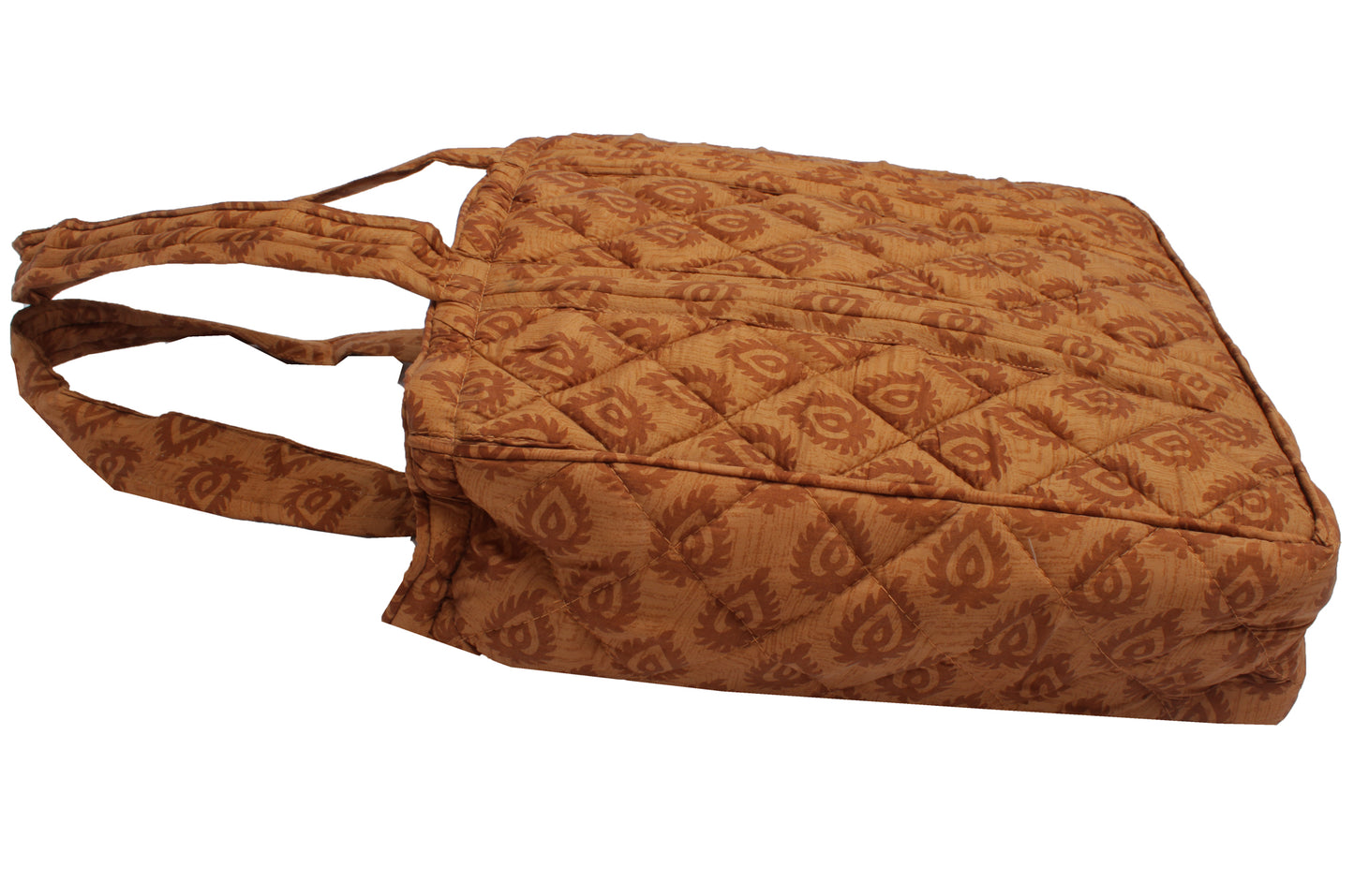 Sushila Vintage Brown Tote Bag 100% Pure Silk Printed Handbag Shoulder Bag