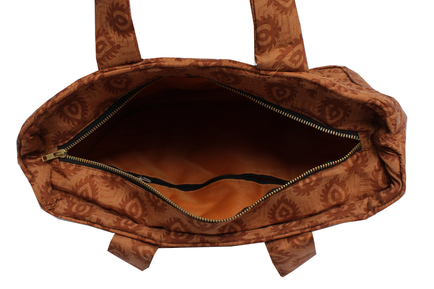 Sushila Vintage Brown Tote Bag 100% Pure Silk Printed Handbag Shoulder Bag
