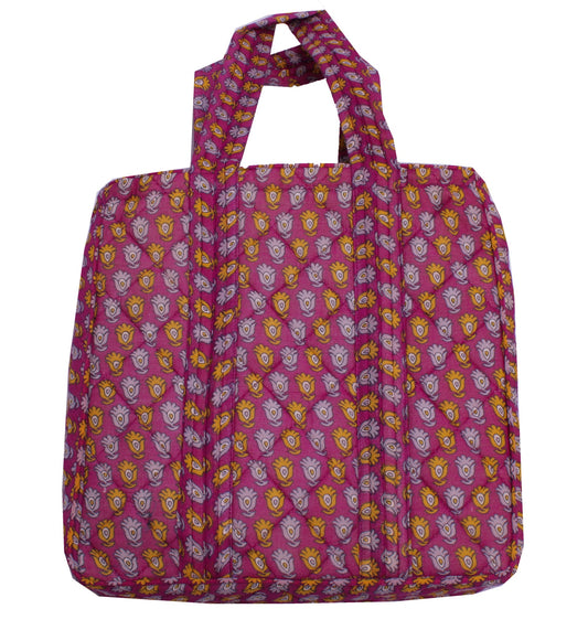 Sushila Vintage Purple Tote Bag 100% Pure Silk Printed Handbag Shoulder Bag