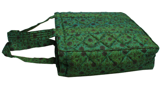 Sushila Vintage Green Tote Bag 100% Pure Silk Printed Handbag Shoulder Bag